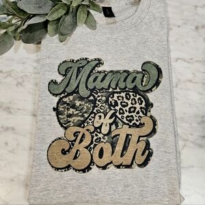 Mama of both shirt camo and cheetah print cute popular trending mom
